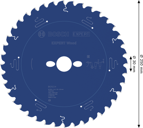 BoschEXPERT 木工圆锯片 250 毫米，用于木材切割。